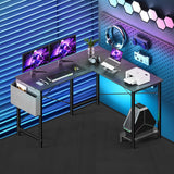 L Shaped Desk Gaming Computer 50 Inch Reversible Corner Table PC for Writing Study Student with Wood Tabletop Metal Frame CPU Stand Side Bag for Home Office Small Place, Black HealSmart