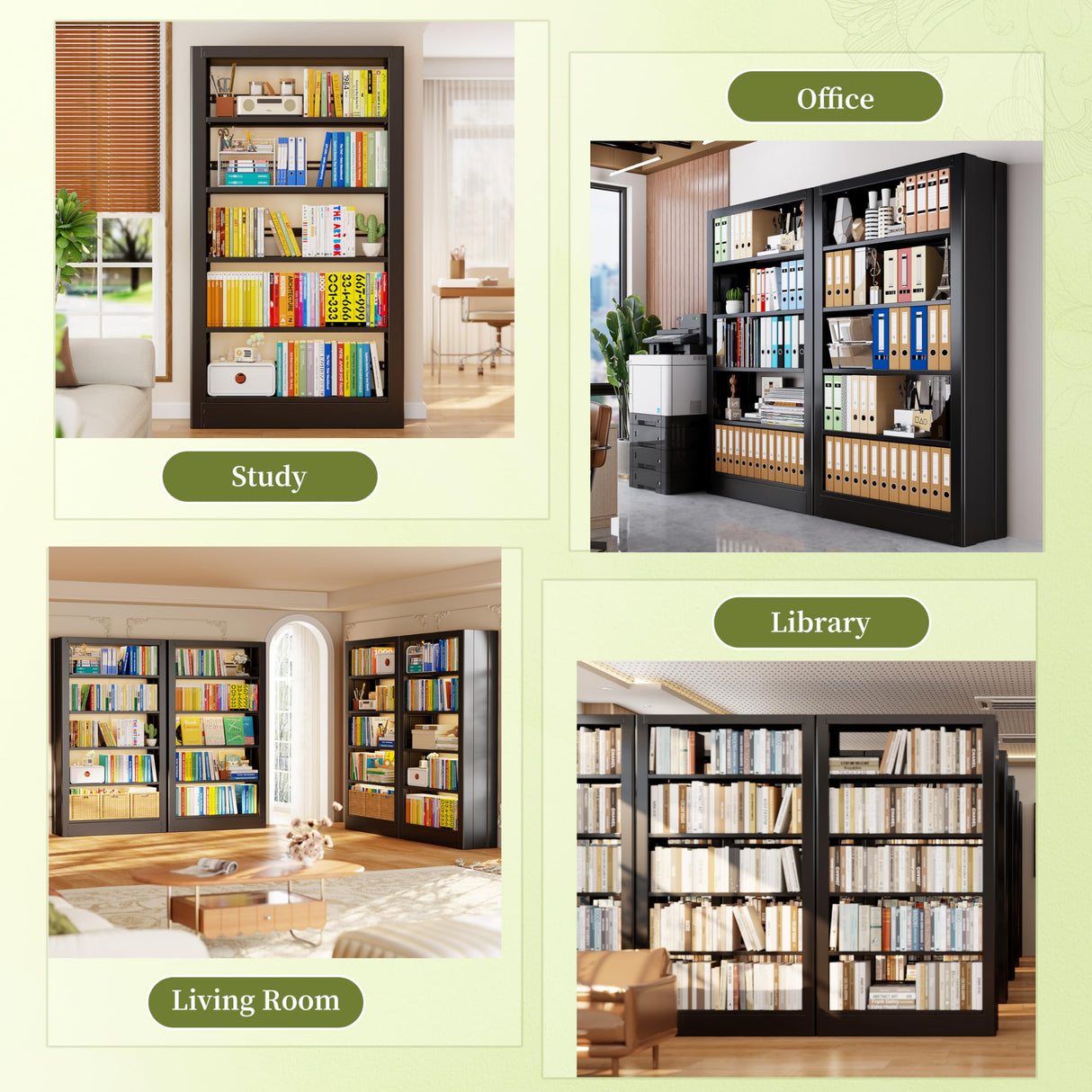 OpolQif Bookshelf, 5-Tier Bookshelf Metal Sturdy Bookcase,71" H Tall Black Bookcase with Adjustable Shelves, Heavy Duty Bookshelf for Living Room, Library, School, Study, Home Office OpolQif