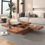 Merax 39.4'' Square Coffee Table, Sliding Top with Ample Storage, Walnut Grain Veneer Finish Modern Center Tables for Living Room Apartment, Walnut Merax