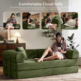 79" Convertible Sofa Bed with Fixed-Shape Frame & Removable Armrests, Modular Corduroy Sleeper Sofa, Folding Mattress Couch for Small Spaces - No Assembly Needed in Green (Includes 2 Pillows) SAVENICA
