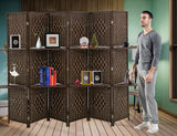6 Panel Wood Room Dividers with Shelves Folding Privacy Screens Portable Partition Screen, 6 Ft Tall 5.7 Ft Wide Room Partitions and Dividers, Folding Privacy Wooden Screen with 2 Shelf Capacmkseh