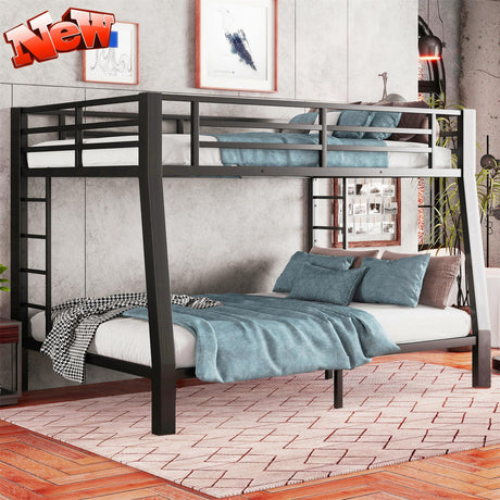 TIHWOALL Latest Upgrade & Stronger Full XL Over Queen Size Bunk Bed, Thickened More Rust-Proof Metal Heavy Duty Steel Bunkbed with Enhanced Legs & Slats (Easier Assembly) (Full XL Over Queen) TIHWOALL