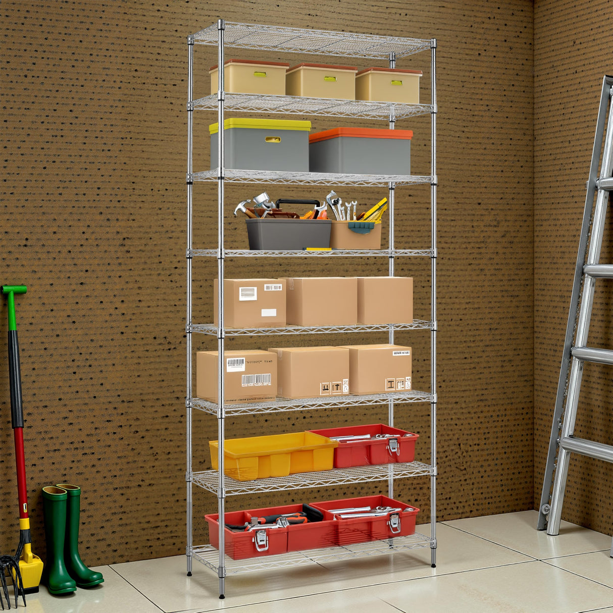 Finnhomy 8-Tier Wire Shelving Unit Adjustable Steel Wire Rack Shelving, 14x36x80 Inches 8 Shelves Metal Storage Rack, Pantry Shelves for Storage, Metal Garage Shelves with NSF Certified, Chrome Finnhomy