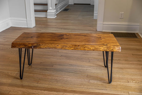 SRL Rustic Logwerks Hairpin Leg Wood Coffee Table - Live Edge Coffee Table for Home & Kitchen— Handcrafted Wooden Rustic Furniture (Honey Pine & Black) SOUTHERN RUSTIC LOGWERKS
