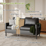 STHOUYN 56" W Faux Leather Loveseat w/ 2 USB, Black Love Seat w/Side Pockets, Small Loveseat for Small Space, Leather Couch for Bedroom, Apartment, Dorm, Black STHOUYN