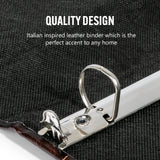 Bellagio-Italia 3-Ring 1" D Ring Binder, Tuscanny Faux Leather - for Documents, File Storage, and Trading Cards, Stores up to 250 Pages, Chestnut Bellagio-Italia