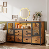 EnHomee Dresser for Bedroom with Power Outlets & LED Lights,49.2" W Bedroom Dresser for 60" TV Stand,Mesh Door,8 Drawers & 2 Large Cabinet,Chests of Drawers for Bedroom,Closet,Entryway,Rustic Brown EnHomee