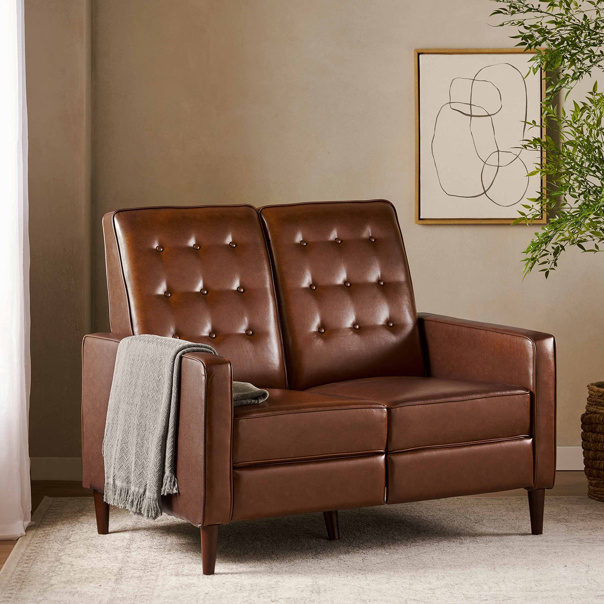 Christopher Knight Home Denison Tufted Loveseat Pushback Recliner - Faux Leather - Cognac Brown/Dark Espresso Christopher Knight Home