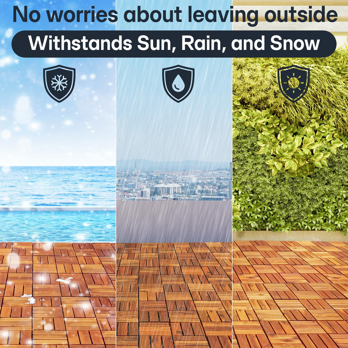 Tranquillo 10 Pcs Interlocking Deck Tiles 12”x12”, Acacia Wood Patio Tiles, Weather-Resistant Outdoor Flooring for Patio, Balcony, Poolside – Non-Slip, Natural Finish, Covers 10 Sq.Ft. Tranquillo