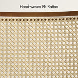 Art Leon Rattan Dining Chairs, Set of 2, Rubber Wood Frame, Mid Century Modern Dining Room Chairs with Rattan Woven Back, Faux Leather Upholstered Kitchen Chairs with Black Metal Legs, Yellow Brown Art Leon