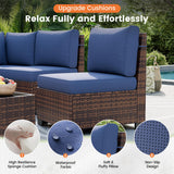 UDPATIO Patio Furniture Set with Fire Pit Table, 8 Inch Armrest Outdoor Sectional Sofa, 9 Piece Wicker Outdoor Furniture Conversation Sets with Waterproof Cover for Backyard Deck(Brown/Navy Blue) UDPATIO