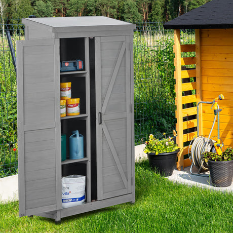GM Ultra 68 Inches Outdoor Storage Cabinet and Metal Top,Garden Shed,Outdoor Wood Tall Shed for Yard Patio，Outdoor Wooden with Top Vertical Tool Backyard Garden Patio Lawn (Gray) GM Ultra