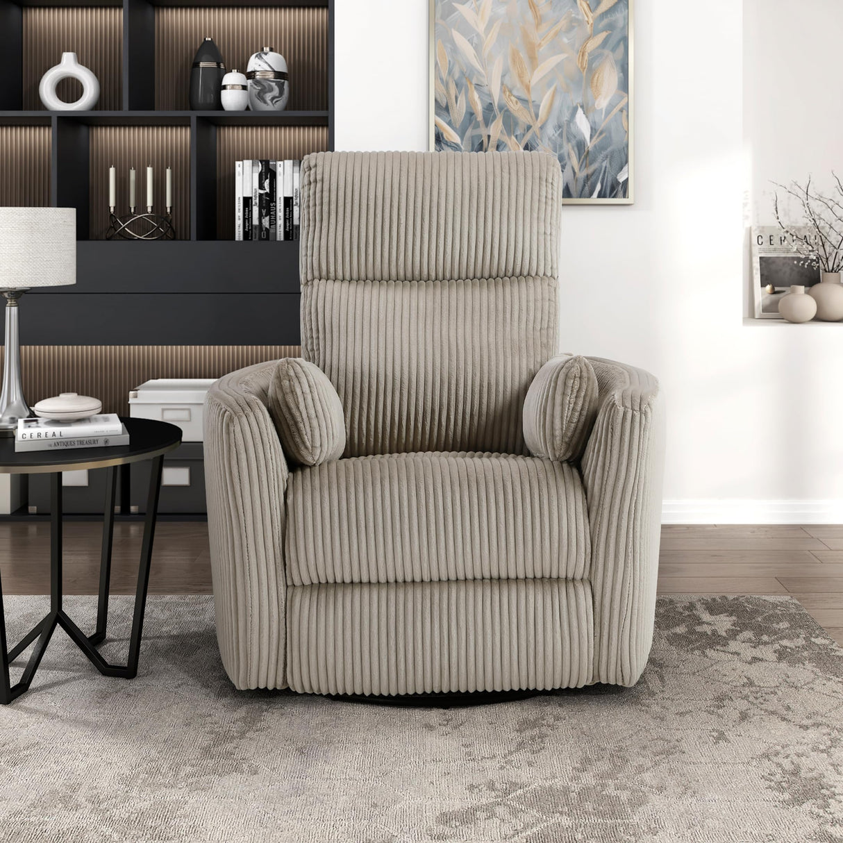 Lexicon Modern Swivel Glider Recliner Chair, Nursery Glider, Corduroy Fabric Upholstery Recliner with 2 Lumbar Pillows, Manual Reclining Sofa Chair for Living Room/Office/Apartment, Taupe Lexicon