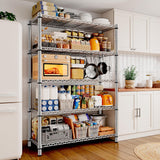 REIBII 5 Tier Wire Shelving,Storage Shelves Metal Shelves for Storage Loads 1200LBS,Adjustable Garage Shelving Heavy Duty Metal Shelving Storage Rack for Pantry Kitchen,71''HX35.5''WX14''D,Chrome REIBII