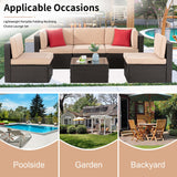 Shintenchi 6 Pieces Patio Furniture Sets Outdoor All-Weather Sectional Patio Sofa Set PE Rattan Manual Weaving Wicker Patio Conversation Set with Glass Table&Ottoman Cushion and Red Pillows, Beige Shintenchi
