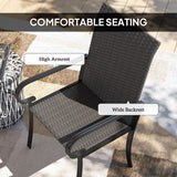 Outsunny Set of 2 Outdoor Wicker Dining Chairs, All-Weather Rattan Armchairs with Armrests, Steel Frame, High Back and Deep Seating, for Garden, Patio, Deck, Yard, Poolside, Brown Outsunny