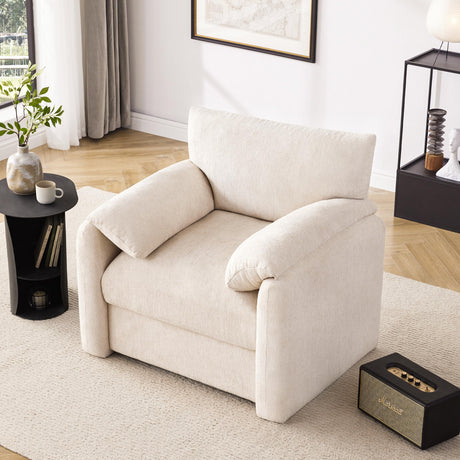 Howjoe Chenille Oversized Armchair, 38.6" Wide Accent Chairs for Living Room & Bedroom Modern Lounge Chair, Upholstered Mid-Century Reading Chair, Comfy Living Room Chair, Single Sofa Chair, Beige Howjoe
