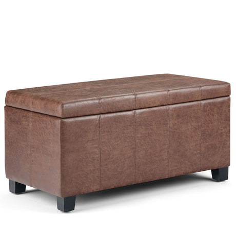 SIMPLIHOME Dover 36 inch Wide Contemporary Rectangle Storage Ottoman Bench in Distressed Umber Brown Vegan Faux Leather, Assembled, For the Living Room, Entryway and Family Room SIMPLIHOME