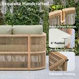 DAYARUS 4 Piece Patio Furniture Set, Aluminum Patio Conversation Set, Rope Rattan Patio Sectional Sofa, All Weather Outdoor Sofa Couch with Coffee Table and Cushions for Lawn/Backyard/Deck, Green DAYARUS