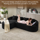 Boneless L Shaped Sofa Couch, Oversized Sectional Curved Cloud Sofa with Chaise Lounge, Chenille 4 Seats Deep Seat Couches for Living Room, No Assembly, Black Hatppto