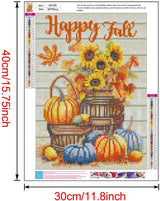 MjhRcll Fall Diamond Painting Kits for Adults,Autumn Diamond Art Kits Full Round Drill,Pumpkins and Sunflowers Picture Paint by Diamonds for Gift and Holiday Decor 12X16 Inch MjhRcll