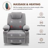 Weture Oversized Swivel Rocker Recliner Chair with Heat and Massage, 360 Degree Swivel Rocking Single Sofa with Cup Holders and USB Port, Big Large Recliner Chair for Living Room (Fabric, Grey) Weture