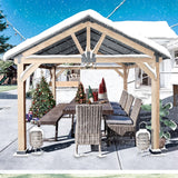Gardenbee Wood Gazebo 13 x 11 ft. Wood Patio Gazebo Cedar Framed Gazebo with Steel Frame Gable Roof Hardtop Gazebo for Patio, Garden, Lawns, Parties Gardenbee