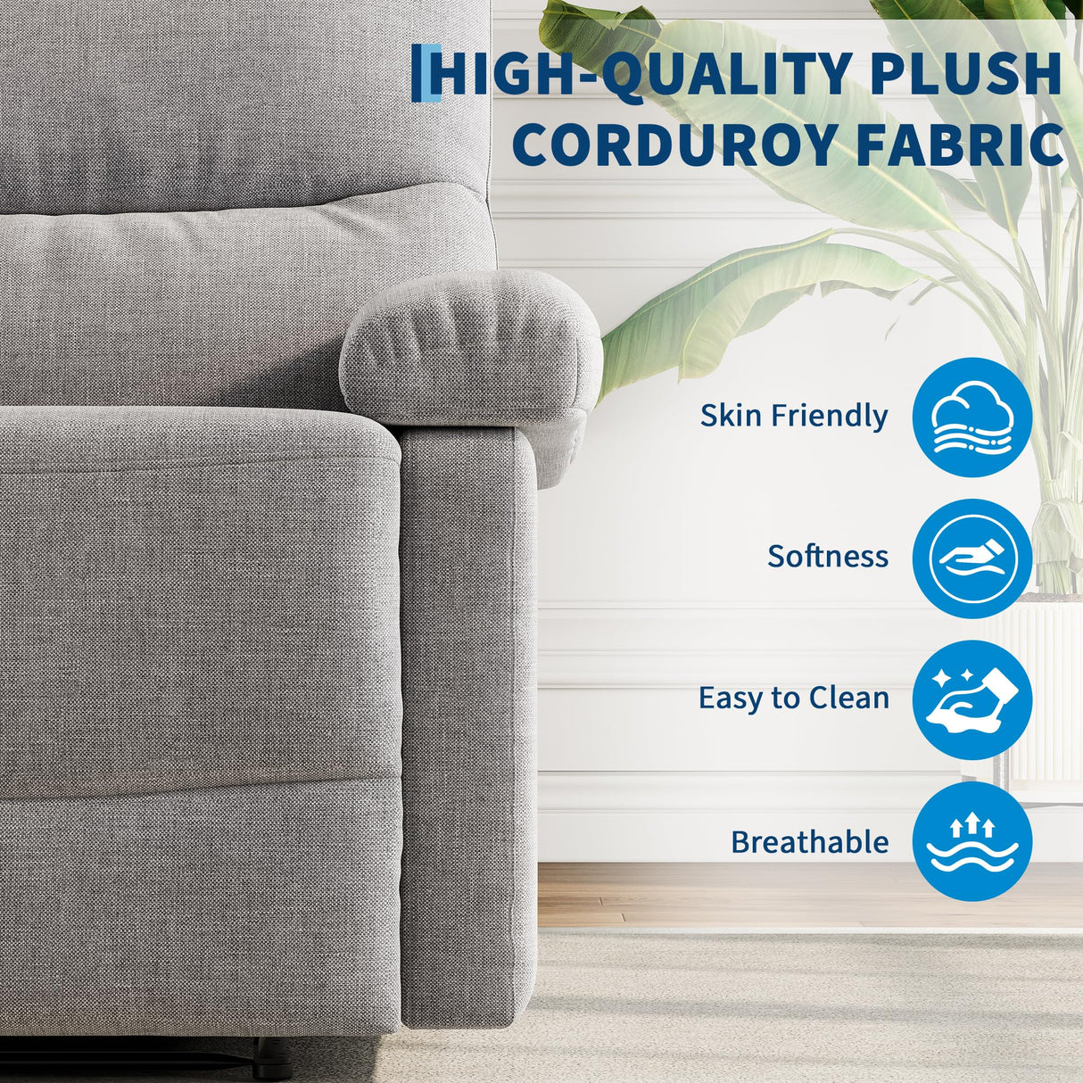 Garvee Recliner Chair for Adults, Manual Fabric Recliner with Side Pocket, Adjustable Single Sofa with Ergonomic Back Support, for Living Room, Nursery, Bedroom, Grey Garvee