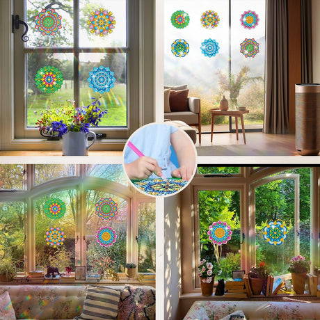 ACSAUMMY Diamond Art Kits, 6pcs Mandala Diamond Art Suncatchers Stained Glass Window Stickers, DIY Gem Craft Kit Window Static Clings, Diamond Art Kits for Adults, Kids, Decoration ACSAUMMY