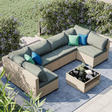 Aug-guan Patio Furniture Set 7-Piece, All-Weather Outdoor Conversation Set Sectional Sofa with Water Resistant Grey Thick Cushions and Coffee Table（Grey） Aug-guan