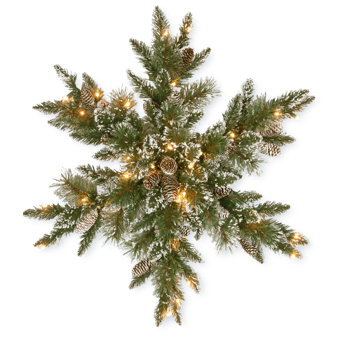 National Tree Company Pre-Lit Artificial Christmas Star Wreath, Green, Glittery Bristle Pine, White Lights, Decorated with Pine Cones, Frosted Branches, Christmas Collection, 32 Inches