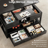 Memobarco 40" Lift Top Coffee Table,4 in 1 Multi-Function Lift Coffee Tables with Storage Drawers and Hidden Compartmen,Farmhouse Coffee Table with Lifting top for Living Room,Black Memobarco