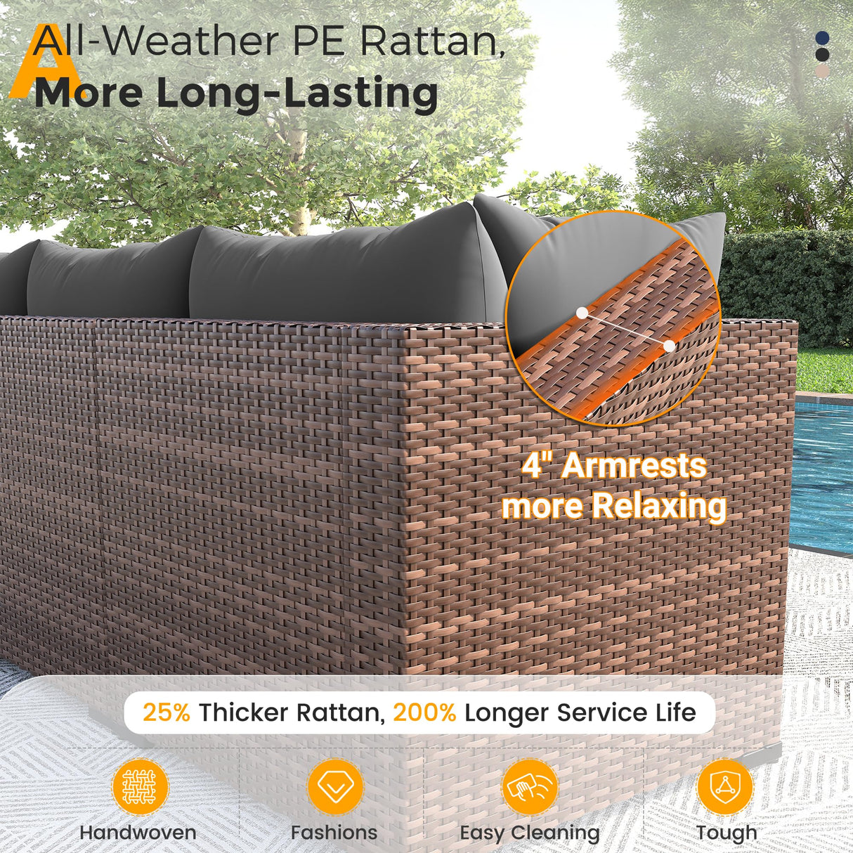 UDPATIO Outdoor Patio Furniture Set with Fire Pit Table, 8 Piece Outdoor Sectional Sofas, All-Weather Wicker Patio Conversation Set for Garden, Backyard Dark Grey UDPATIO