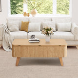 3 in 1 Lift Top Coffee Table, Fluted Convertible Coffee Tables Converts to Dining Tables, Modern Oval Wooden Center Table with Storage for Living Room Office Small Space, Partial Assembly (Natural) ORRD