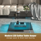 HedoAjim 24" Acrylic Coffee Table with Black Wood Tabletop, Minimalist Stylish Modern Square Center Table for Living Room,Led Living Room Table with Storage Shelf & Acrylic Frame for Small Space HedoAjim