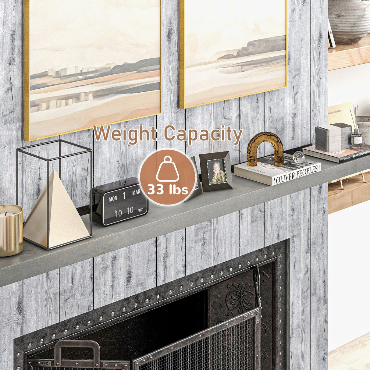 HOMCOM 72 Inch Fireplace Mantel, Floating Farmhouse Solid Fir Wood Shelf, Handmade Heavy Duty Wall Mounted Shelf, with Metal Bracket, Rustic Gray HOMCOM