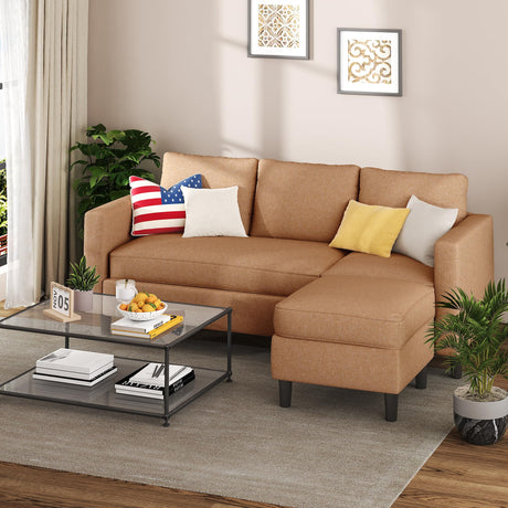 Shintenchi Small Sectional Couch Sofas, 3 Seat L Shape Sofa with Ottoman, Fabric Upholstered Convertible Sofa Couches, Small Couch for Apartments, Living Room and Office (Brown) Shintenchi