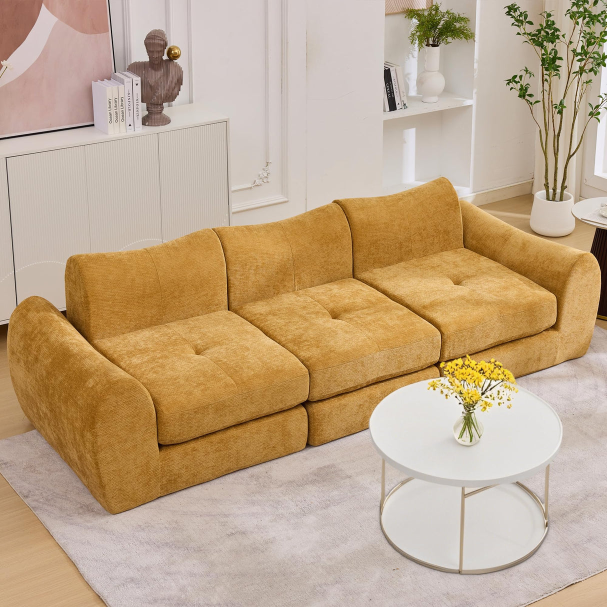 MAXMAXX 102" Cloud Sofa, 4-in-1 Folding Sofa Bed, Floor-Standing Boneless Couch, Futon Sofa Bed for Living Room, Bedroom and Entertainment Room(Yellow) MAXMXX