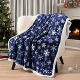 PAVILIA Premium Christmas Sherpa Throw Blanket | Blue Snowflake Decoration, Fleece, Plush, Warm, Cozy Reversible Microfiber Holiday Blanket 50 x 60 Inches PAVILIA