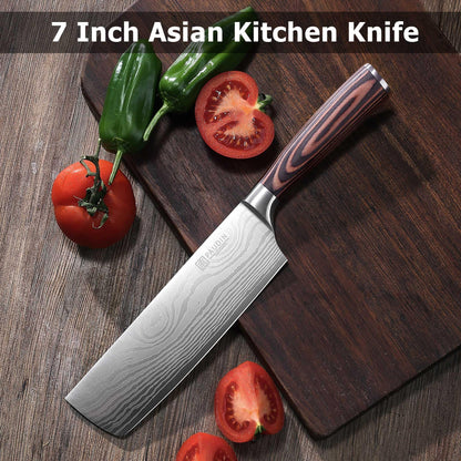 PAUDIN Nakiri Knife - 7" Razor Sharp Meat Cleaver and Vegetable Kitchen Knife, High Carbon Stainless Steel, Multipurpose Asian Chef Knife for Home and Kitchen with Ergonomic Handle