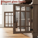 IRONCK Farmhouse TV Stand for 65 Inch TV, 32“Tall Entertainment Center with Power Outlets, Rustic TV Cabinet with Glass Door Media Console, TV Console for Living Room, Light Rustic Oak IRONCK