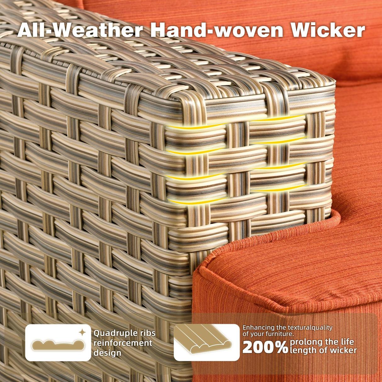 CAODOC 15-Piece Outdoor Sectional Sofa Set w/ 43" Fire Pit – L-Shaped Wicker Patio Furniture, Deep Seating & Swivel Rockers, Red CAODOC