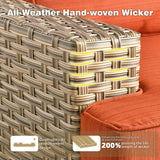 CAODOC 15-Piece Outdoor Sectional Sofa Set w/ 43" Fire Pit – L-Shaped Wicker Patio Furniture, Deep Seating & Swivel Rockers, Red CAODOC