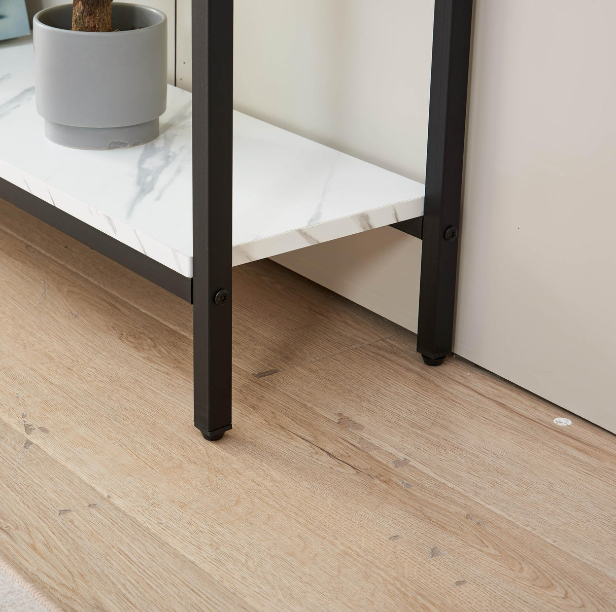 loglus Console Table for Entryway, Faux Marble MDF Sofa Table with Golden Frame (Double Layer, Black Frame) loglus