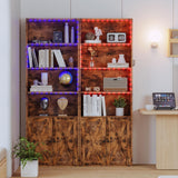 IRONCK Tall Bookcase with LED Lights, 70 in Industrial Bookshelves and Bookcases with Doors, 6 Shelf Display Storage Shelves Floor Standing for Home Office, Living Room, Bedroom IRONCK