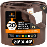 20' x 40' Brown/White Ultra Heavy Duty Tarp - 20 Mil Tarps Heavy Duty Waterproof 20x40 - Extra Large Outdoor Tarp, Waterproof Tarp Cover for Rain Camping, Tent Tarp, UV Protection, Reinforced Corners Xpose Safety