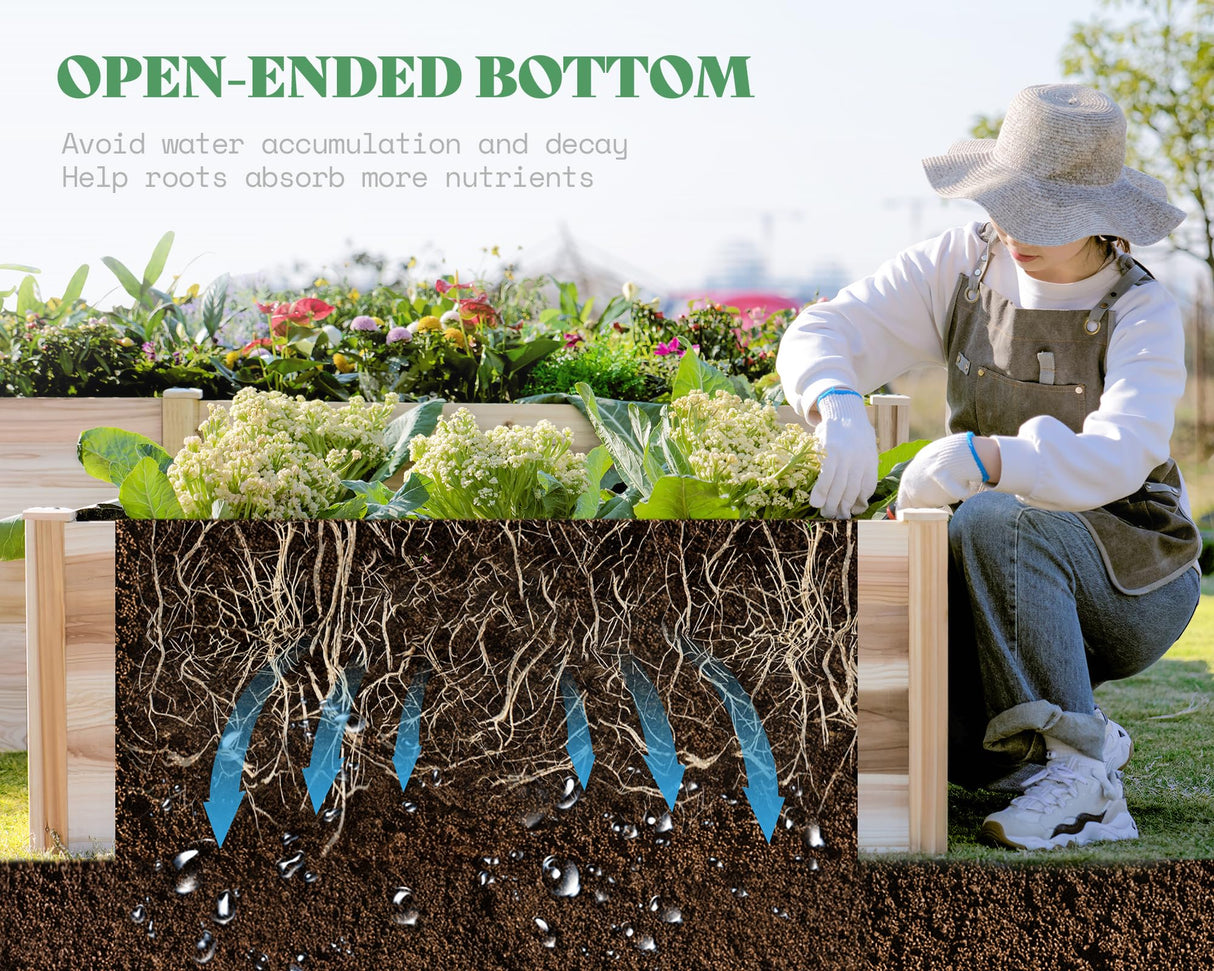 AMERLIFE 12x12x2 FT Wooden Raised Garden Bed, H-Shaped Planter Box with Double-Layer Design, 180 Cu. Ft Capacity for Outdoor Patio & Backyard AMERLIFE