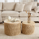 LZAREAL Farmhouse Round Coffee Table with Storage Boho Living Room Table with Lifting Top Hand-Woven Rattan Nesting Coffee Tables for Living Room, Natural LZAREAL