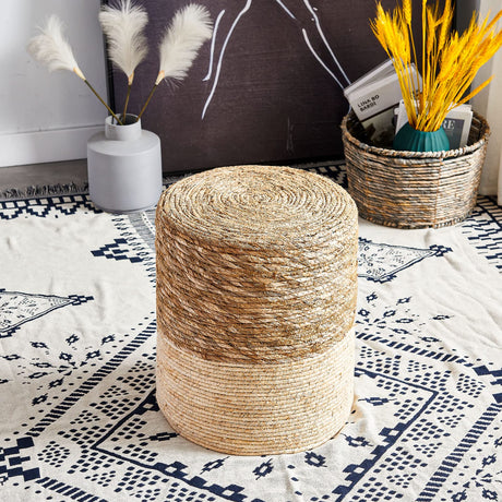 Wimarsbon Ottoman Poufs, 100% Natural Seagrass Pouffe, Hand Weave Round Footstool with Wood Frame, Sitting Braided Footrest, Home Boho Decorative Seat, Accent Chair for Living Room, Bedroom Wimarsbon