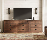 WAMPAT Farmhouse 9 Drawers Dresser for Bedroom,94 inch 3 in 1 Dresser with Small Chest of Drawers,Mid Century Modern Wooden Closet Storage Organizer for Living Room, Hallway, Rustic Brown WAMPAT